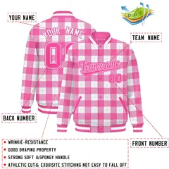 Pink White Plaid Varsity Letterman Baseball Jacket 2