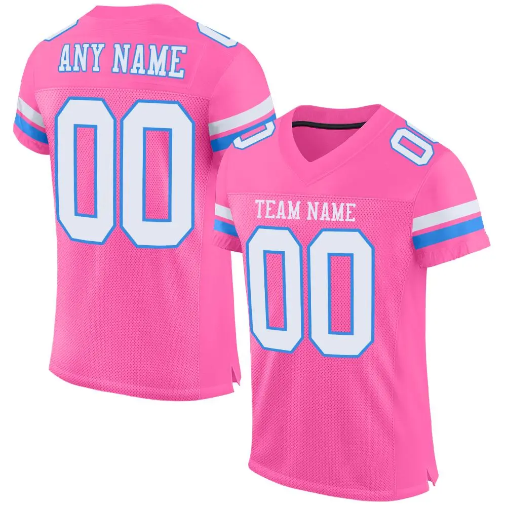 Pink White-Powder Blue Classic Mesh Football Jersey