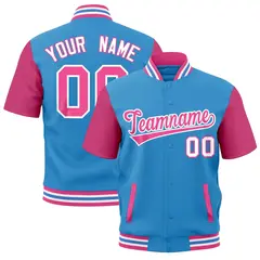 Pink White Powder Blue Full-Snap Short Sleeve Varsity Jacket 1