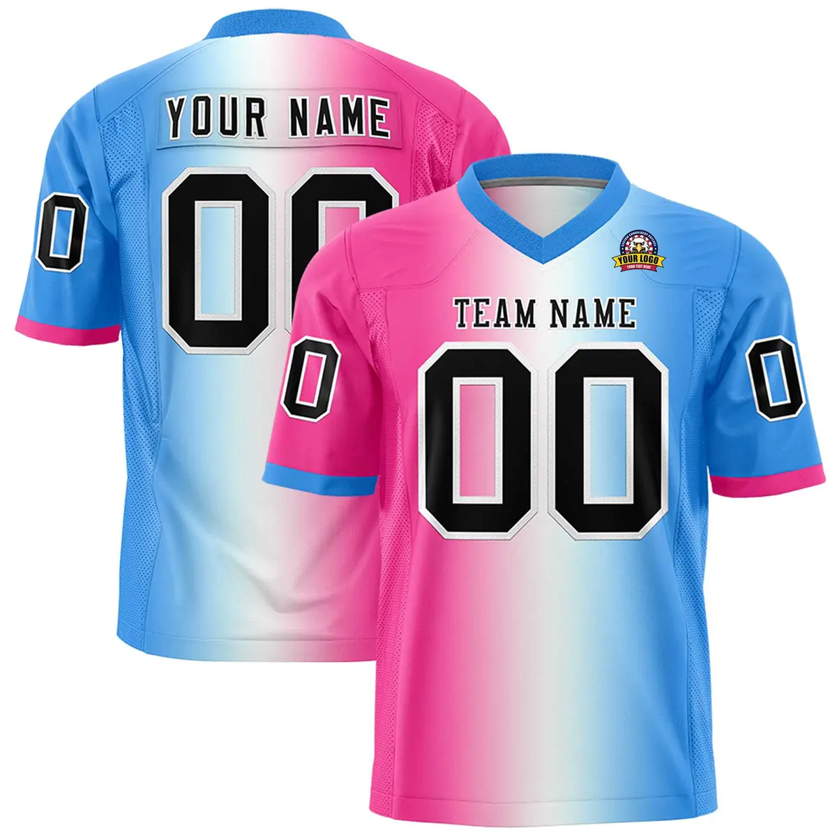 Pink White-Powder Blue Gradient Football Jersey