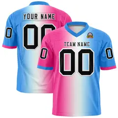 Pink White-Powder Blue Gradient Football Jersey 1