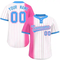 Pink White-Powder Blue Gradient Stripe Two-Button Softball Jersey 1