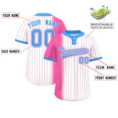 Pink White-Powder Blue Gradient Stripe Two-Button Softball Jersey 2