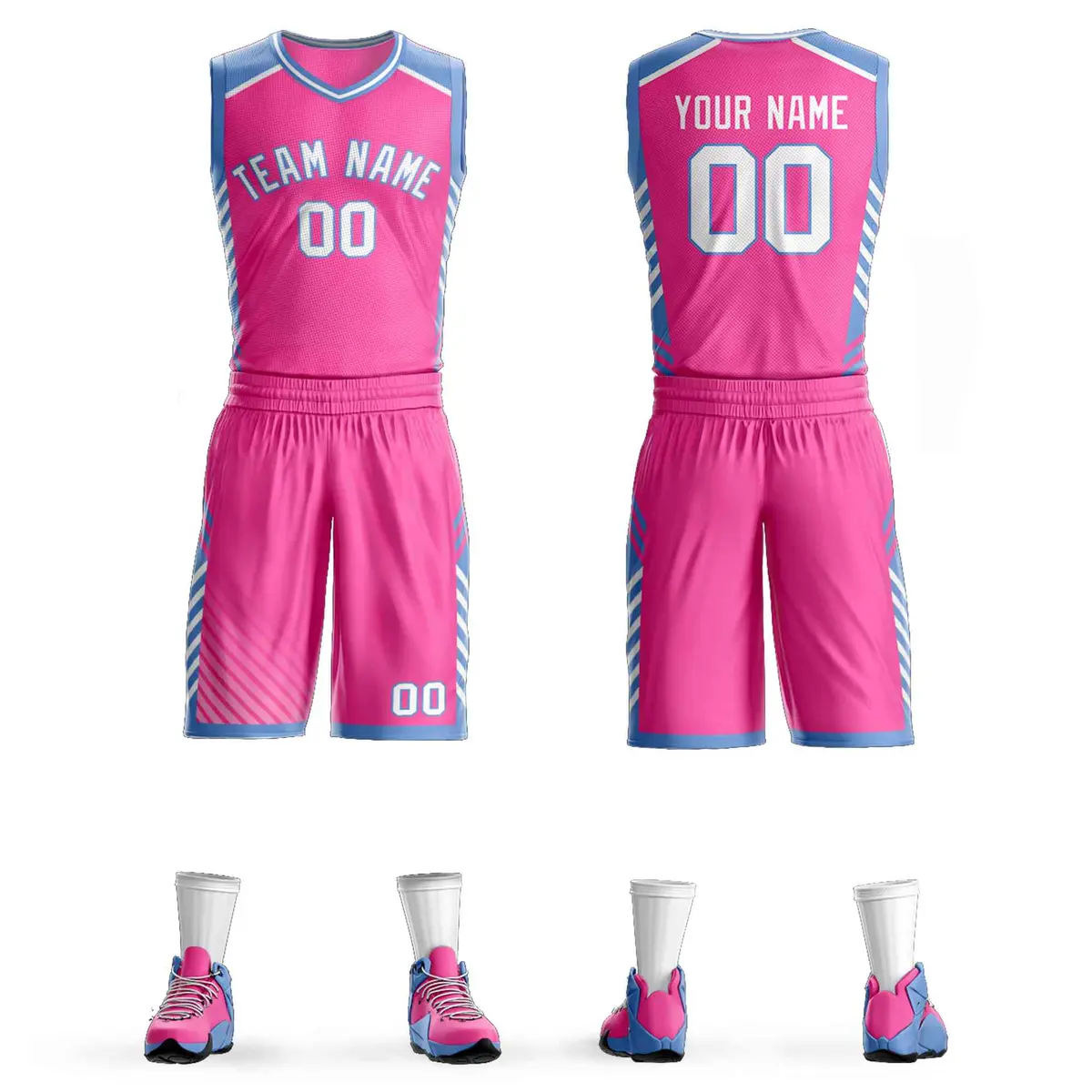 Pink White-Powder Blue Graffiti Bar Element Basketball Jersey
