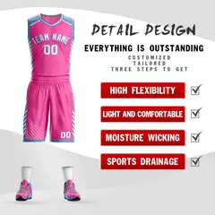 Pink White-Powder Blue Graffiti Bar Element Basketball Jersey 2