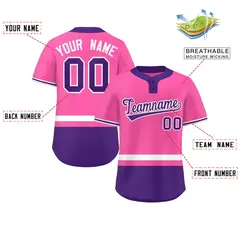 Pink White-Purple Color Block Two-Button Softball Jersey 2