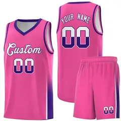 Pink White Purple Two Tone Font Basketball Jersey