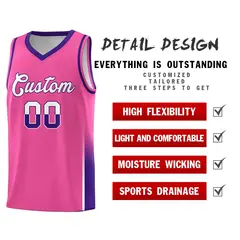 Pink White Purple Two Tone Font Basketball Jersey 4