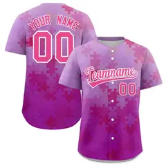 Pink White Puzzle Elements Baseball Jersey 1