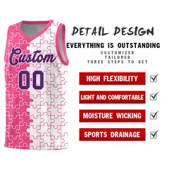 Pink White Puzzle Pattern Splid Basketball Kits 2