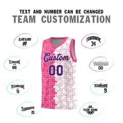 Pink White Puzzle Pattern Splid Basketball Kits 4