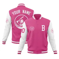 Pink White Raglan Full-Snap Varsity Letterman Baseball Jacket 1