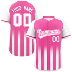 Pink White Raglan Gradient Thick Stripe Baseball Jersey