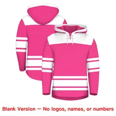 Pink White Raglan Lace-Up Neck Hockey Hoodie Jersey 7