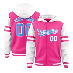 Pink White Raglan Three Stripes Varsity Letterman Jacket Hoodie 1