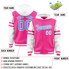 Pink White Raglan Three Stripes Varsity Letterman Jacket Hoodie 4