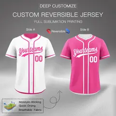 Pink White Reversible Baseball Jersey Moisture-Wicking 2