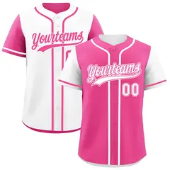 Pink White Reversible Raglan Sleeves Baseball Jersey 1