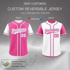 Pink White Reversible Raglan Sleeves Baseball Jersey 2