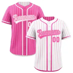 Pink White Reversible Stripe Baseball Jersey 1