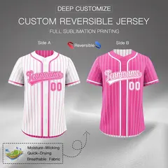Pink White Reversible Stripe Baseball Jersey 2
