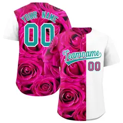 Pink White Rose Print Split Baseball Jersey 1