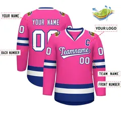 Pink White-Royal Classic Hockey Jersey 3