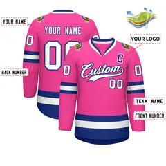 Pink White-Royal Classic Hockey Jersey 2