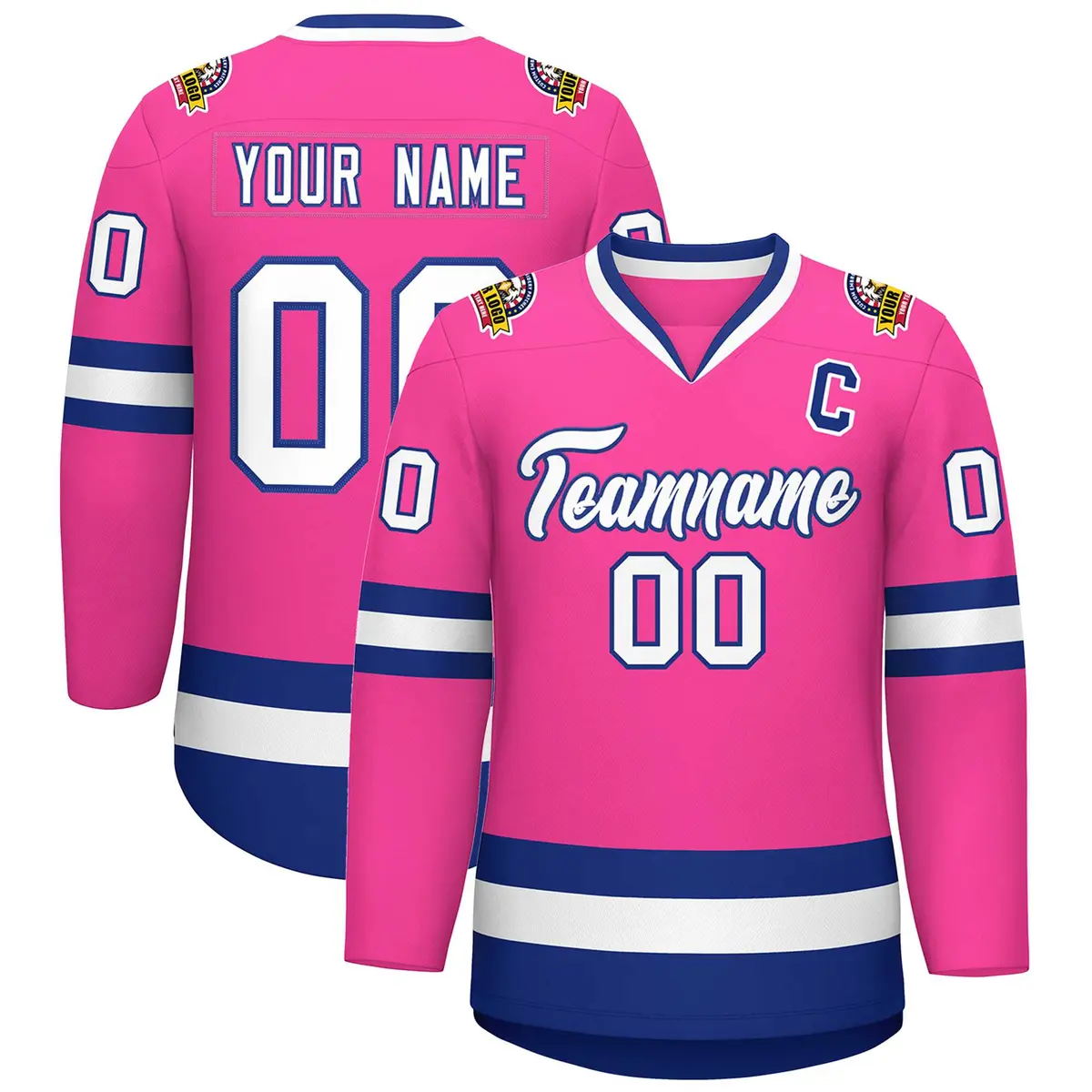 Pink White-Royal Classic Hockey Jersey