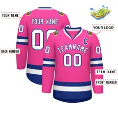 Pink White-Royal Classic Hockey Jersey 2