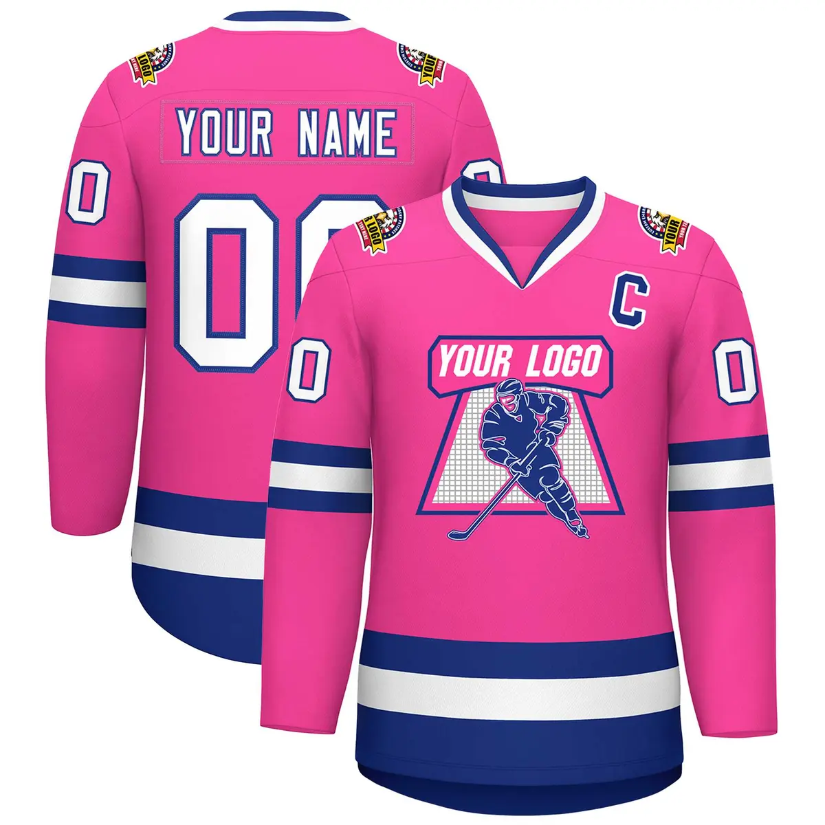 Pink White-Royal Classic Hockey Jersey