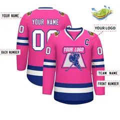 Pink White-Royal Classic Hockey Jersey 2
