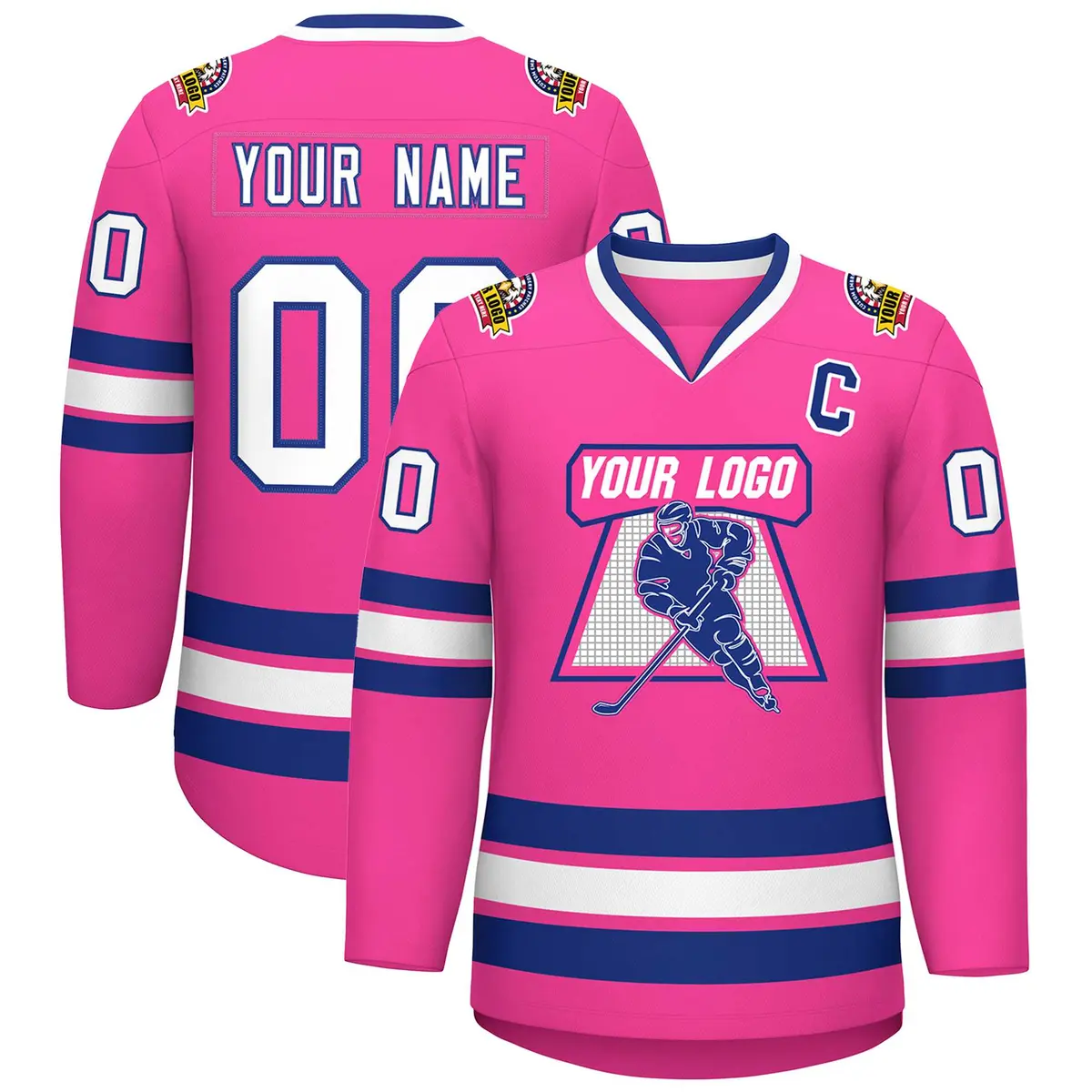 Pink White-Royal Classic Hockey Jersey