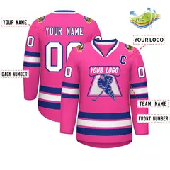 Pink White-Royal Classic Hockey Jersey 2