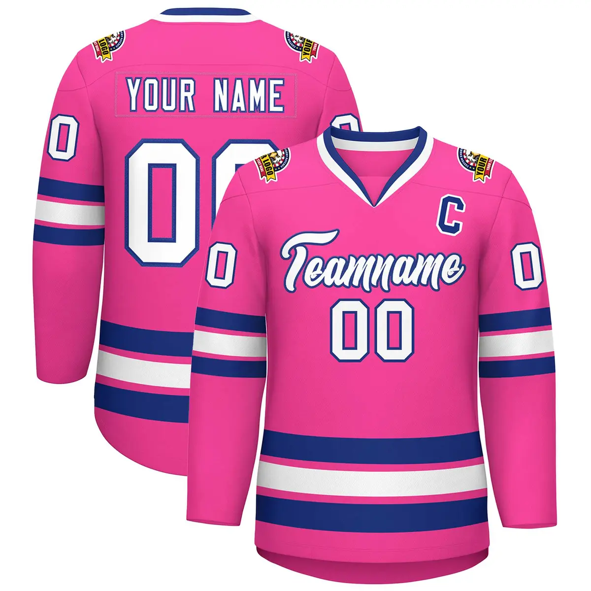 Pink White-Royal Classic Hockey Jersey
