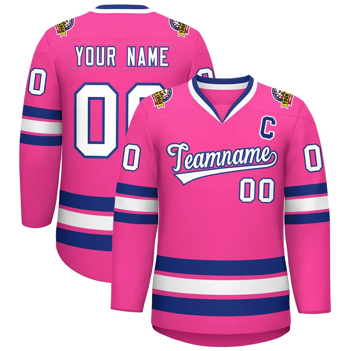 Pink White-Royal Classic Hockey Jersey