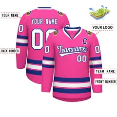 Pink White-Royal Classic Hockey Jersey 2