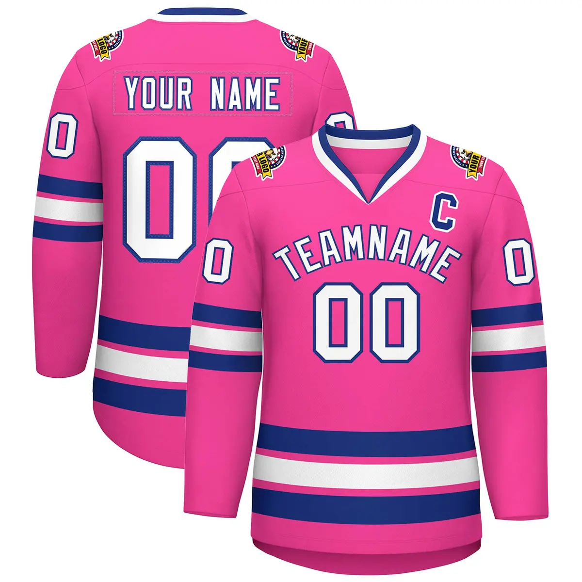 Pink White-Royal Classic Hockey Jersey