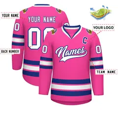 Pink White-Royal Classic Hockey Jersey 2