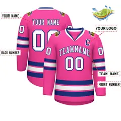 Pink White-Royal Classic Hockey Jersey 2