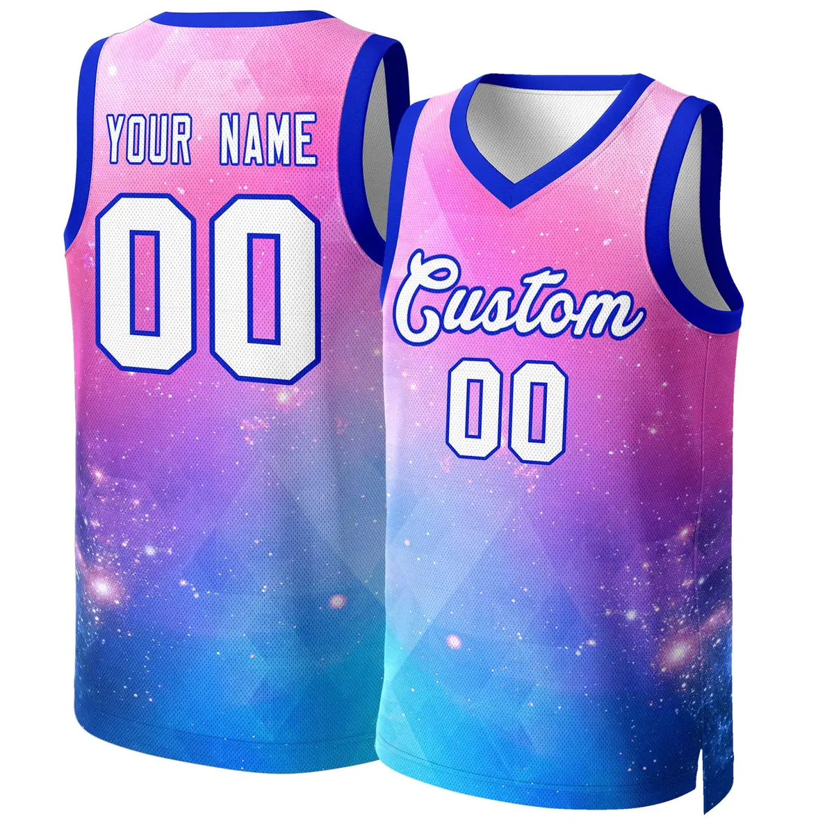Pink White Royal Graffiti Pattern Mesh Basketball Jersey