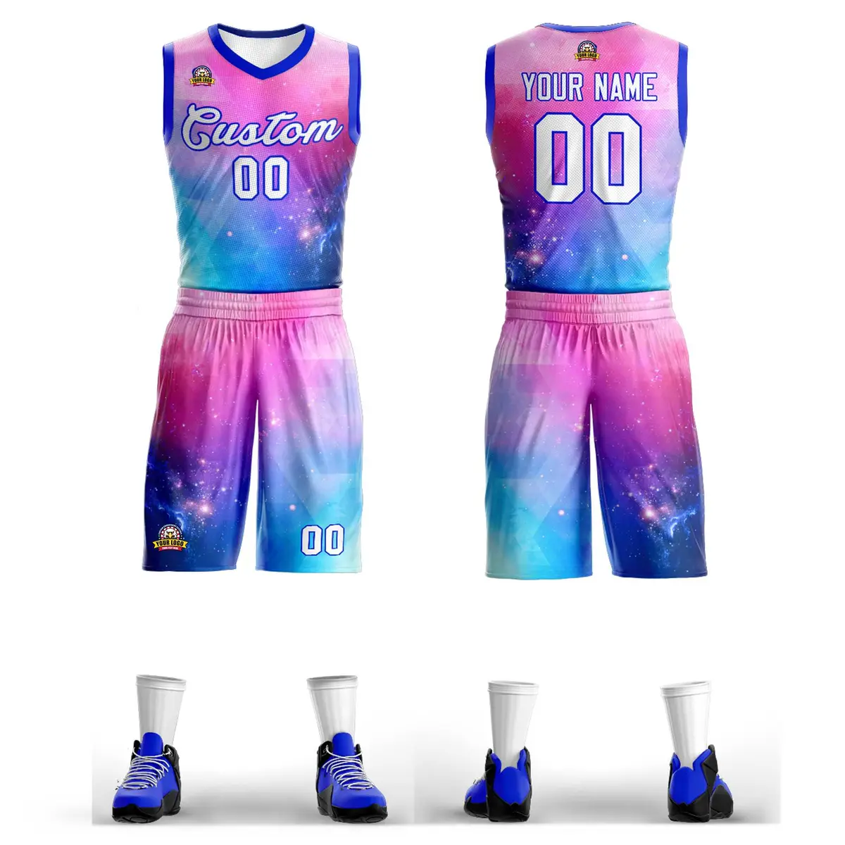 Pink White-Royal Graffiti Pattern Mesh Basketball Jersey