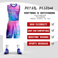 Pink White-Royal Graffiti Pattern Mesh Basketball Jersey 2