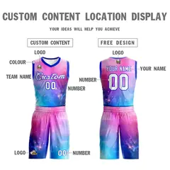 Pink White-Royal Graffiti Pattern Mesh Basketball Jersey 3
