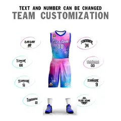 Pink White-Royal Graffiti Pattern Mesh Basketball Jersey 4