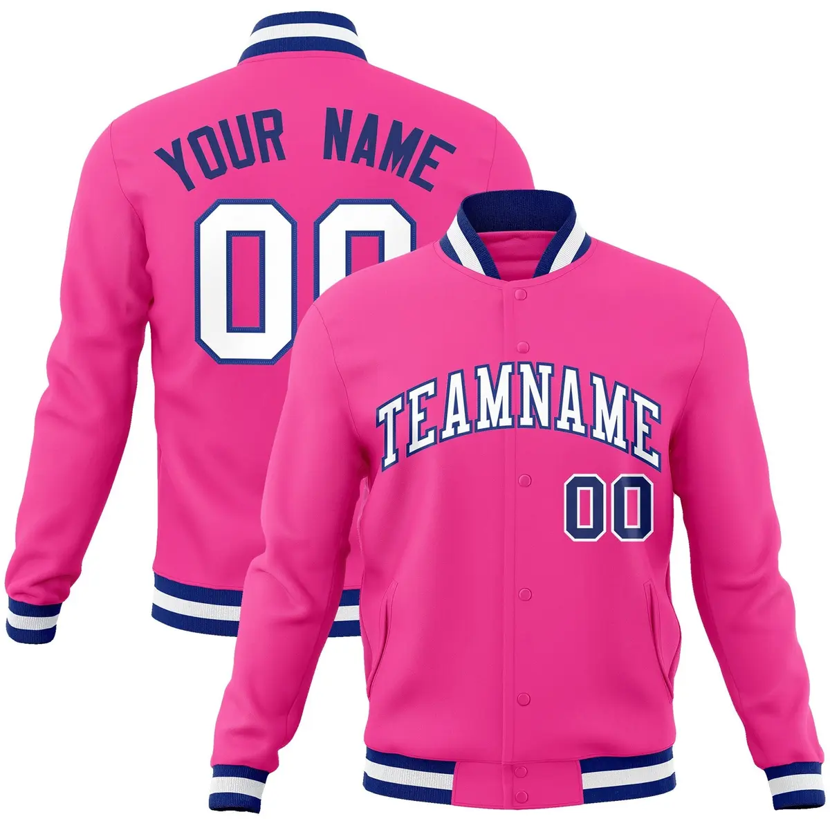 Pink White-Royal Varsity Full-Snap Letterman Jacket