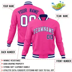 Pink White-Royal Varsity Full-Snap Letterman Jacket 4