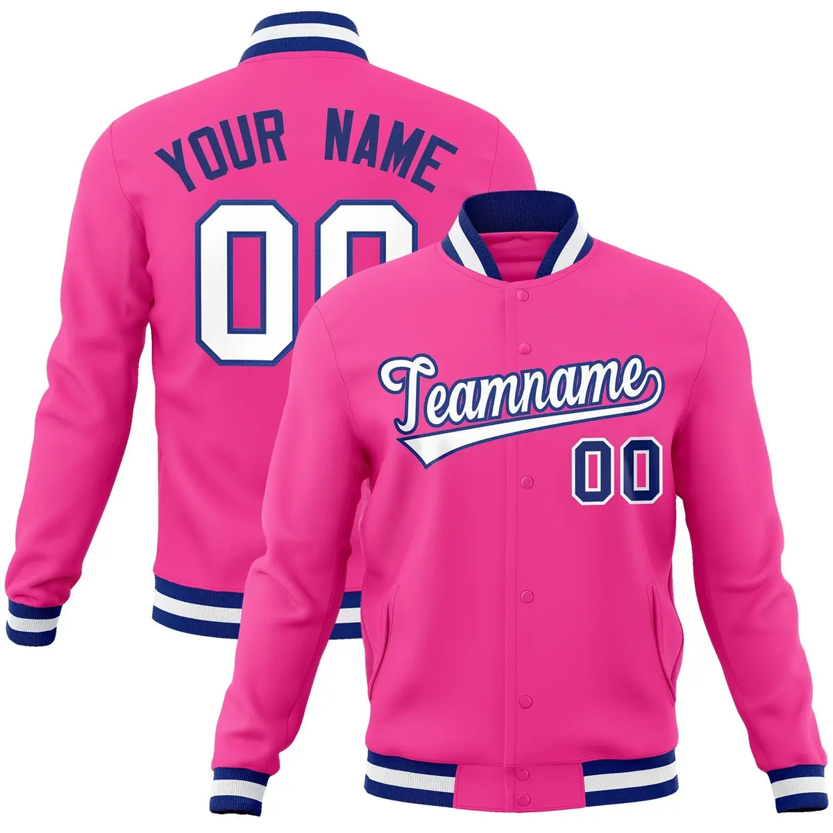 Pink White-Royal Varsity Full-Snap Letterman Jacket