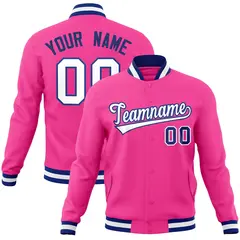 Pink White-Royal Varsity Full-Snap Letterman Jacket 1