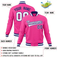 Pink White-Royal Varsity Full-Snap Letterman Jacket 4